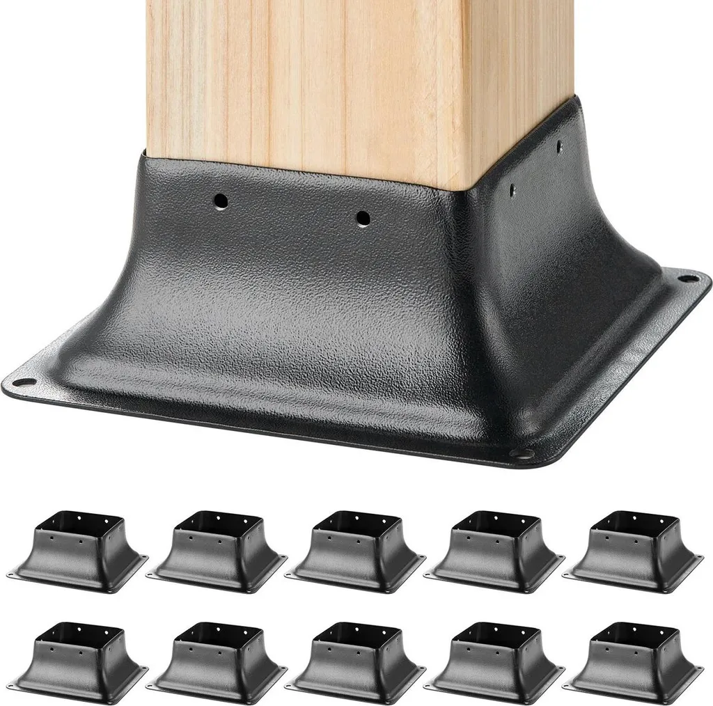 Base per palo 101,6 x 101,6 mm, 10 pezzi, staffa interna per palo in acciaio verniciato a polvere per impieghi gravosi 91 x 91 mm, adatta per ancoraggio standard per pali in legno, base per palo per terrazza, supporto per ringhiera e corrimano per veranda.