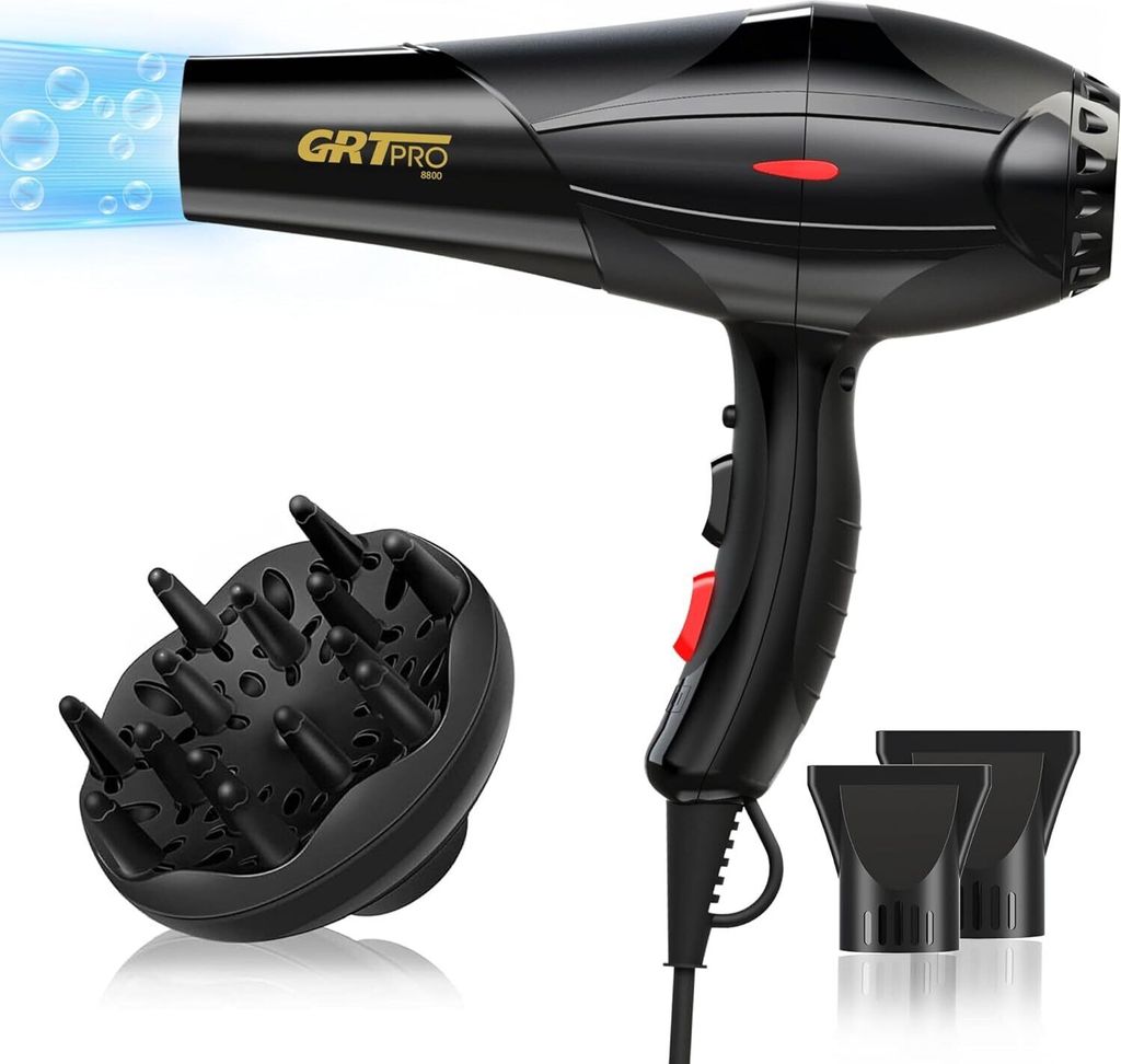 Profi Fön 2400W AC-Motor Haarföhn Hair Dryer Lockenföhn mit 1 Diffusor und 2 Stylingdüse Für Haarsalon Reise und Familie