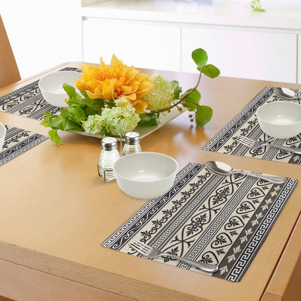 ABAKUHAUS Ethnisch Platzmatten, Antike alte Blätter Herzen Borders Roman Blumen Ivy Thema Kunstwerk Bild, Tiscjdeco aus Farbfesten Stoff für das ...