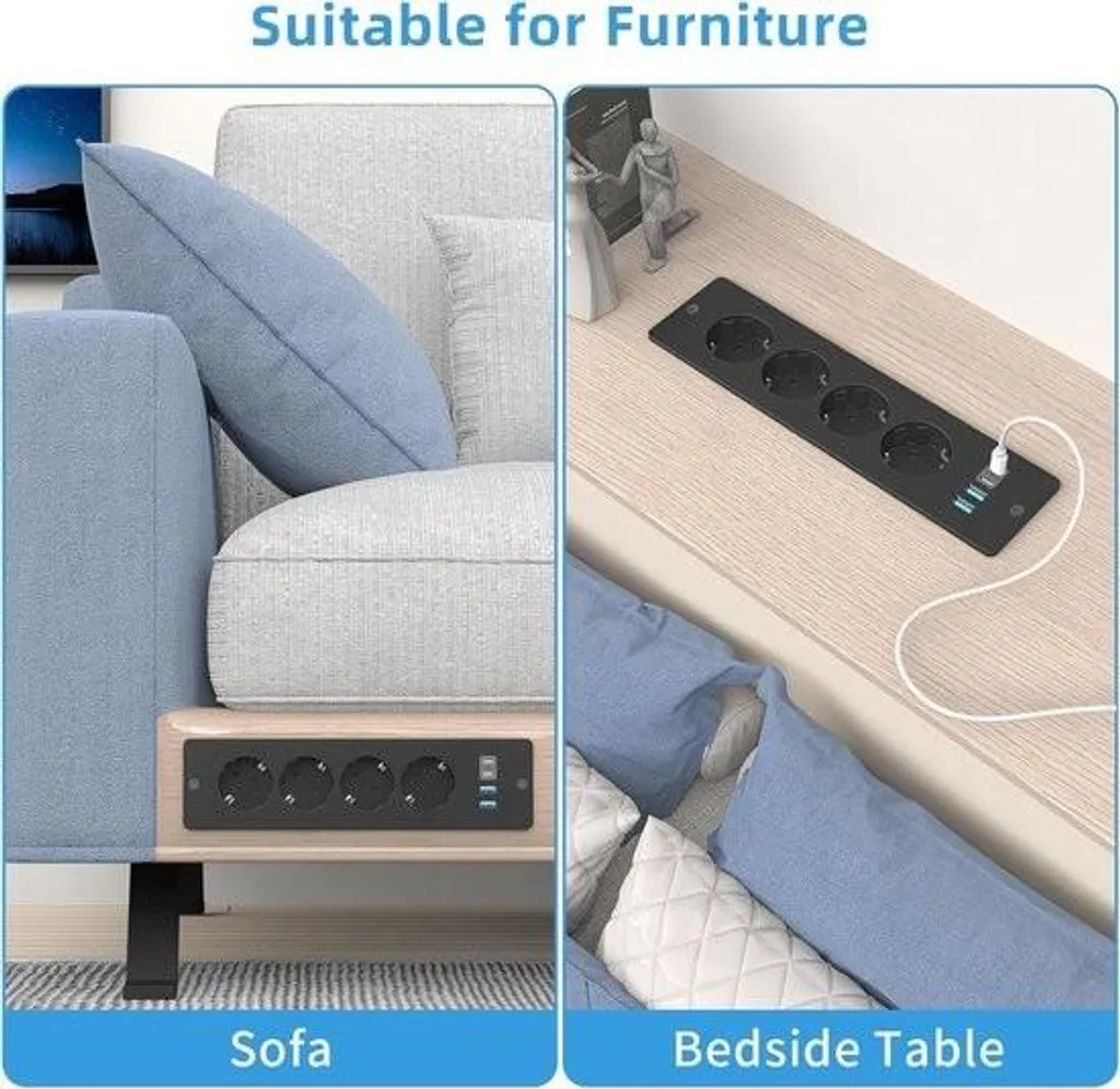 Prise de table pour conférence avec 2 USB-C et 2 USB-A câble de 2m - 4