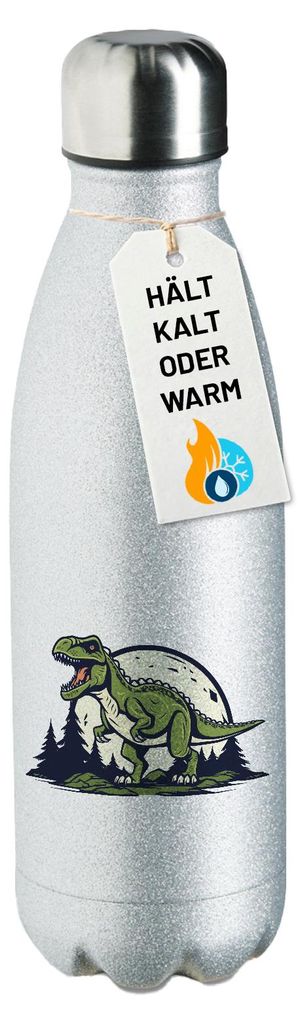 Huuraa Trinkflasche Tyrannosaurus Rex Dinosaurier 500ml Silver Edelstahl Wasserflasche Trinkflasche Geschenkidee
