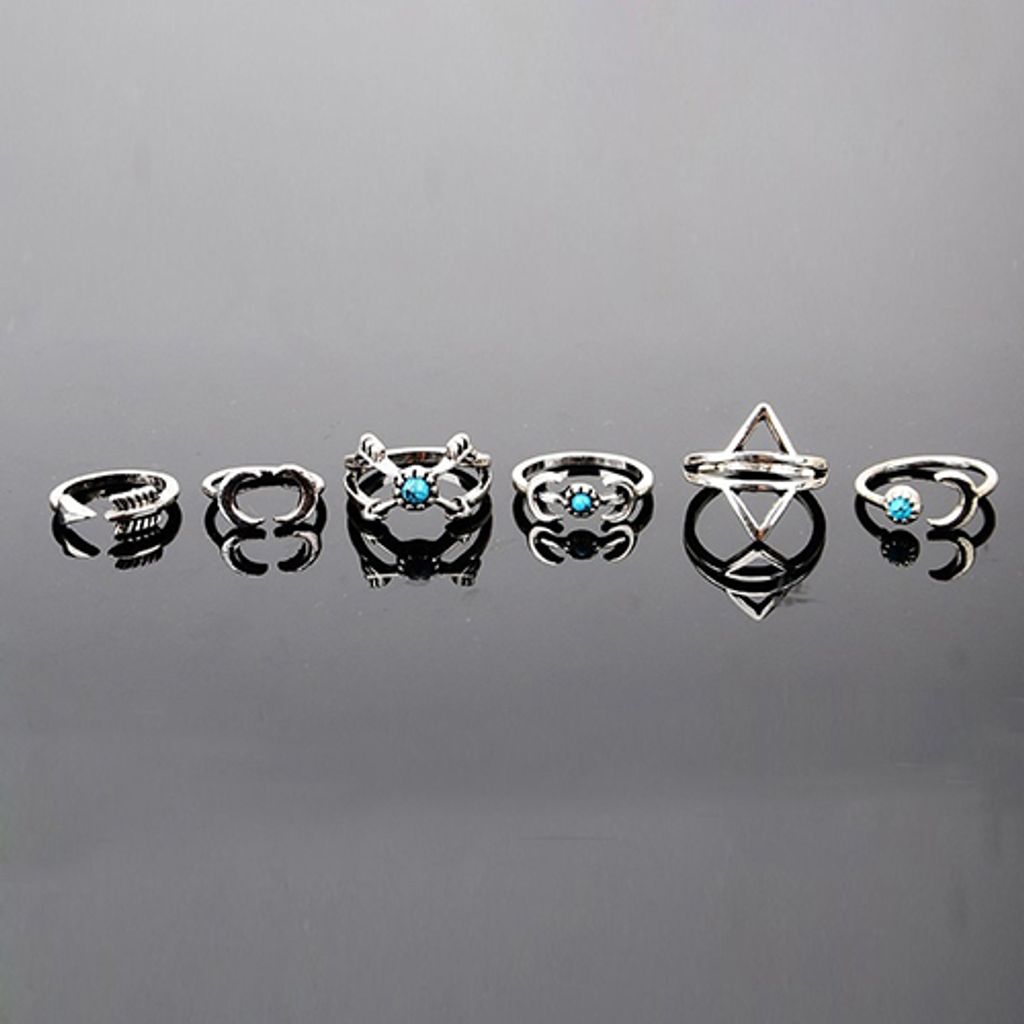 6 Stück Mode Türkis Pfeil Mond Statement Damen Midi Ringe Set Schmuck