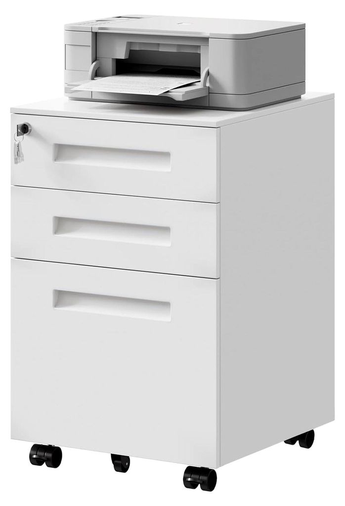 Rollcontainer aus Metall, mobiler Aktenschrank mit 3 Schubladen, abschließbar und verstellbar für Hängeregister, vormontiert, für Büro und Hom...