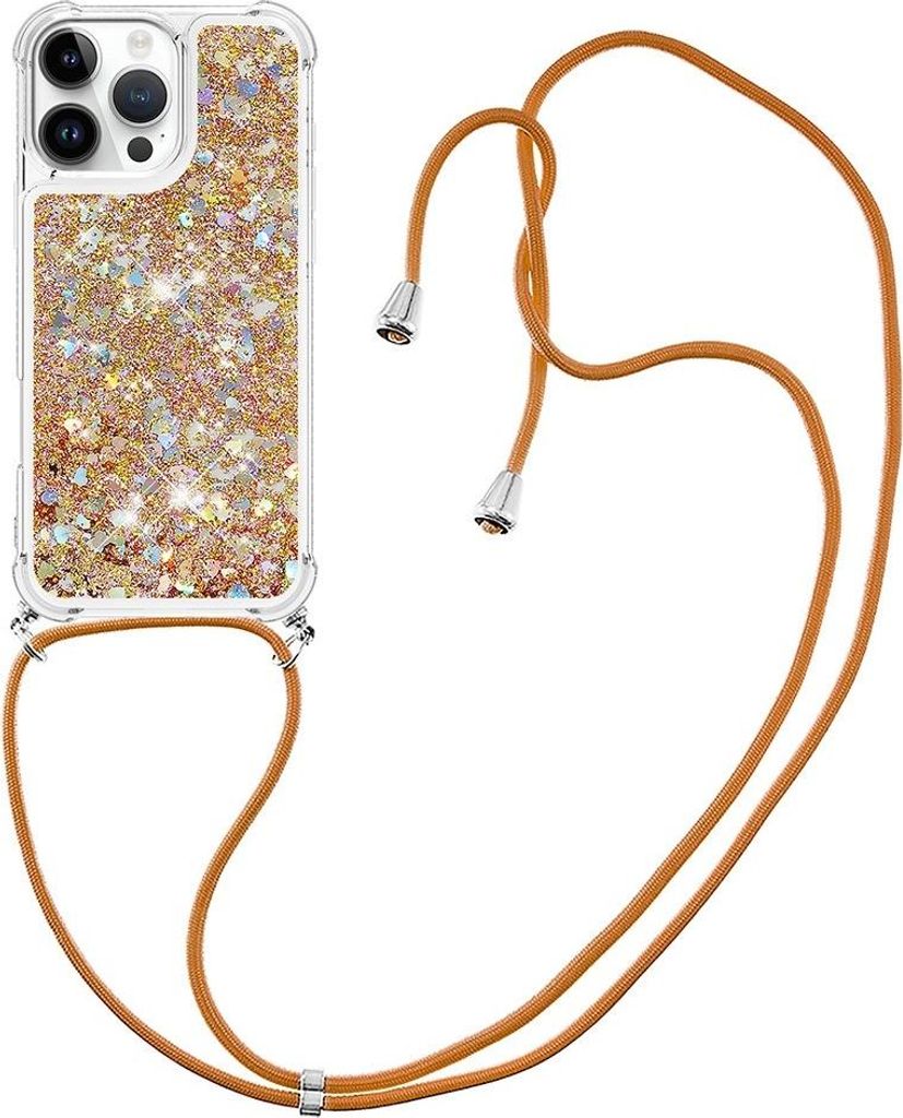 iPhone 16 Pro Max Hülle - Coverup Liquid Glitzer Back Cover mit Handykette - Gold