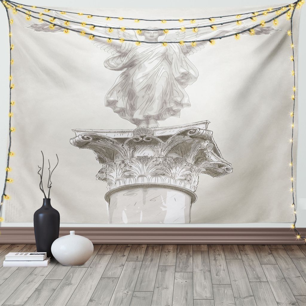 ABAKUHAUS Weiß Wandteppich, Engel griechischen Mythos Muse, Wohnzimmer Schlafzimmer Heim Seidiges Satin Wandteppich, 200 x 150 cm, Weiß