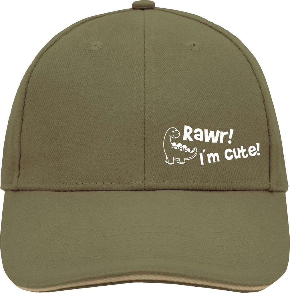 Huuraa Cappy Mütze Brachiosaurus I`m cute Olive/Beige Baumwolle 6-Panel Kappe Geschenkidee