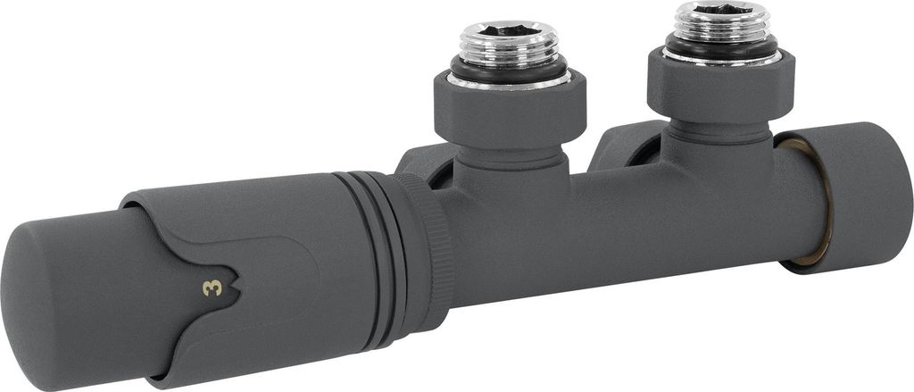 LuxeBath Ventil-Armaturen Set Multiblock Anthrazit Eckform inkl. Thermostatkopf für Badheizkörper mit Mittelanschluss