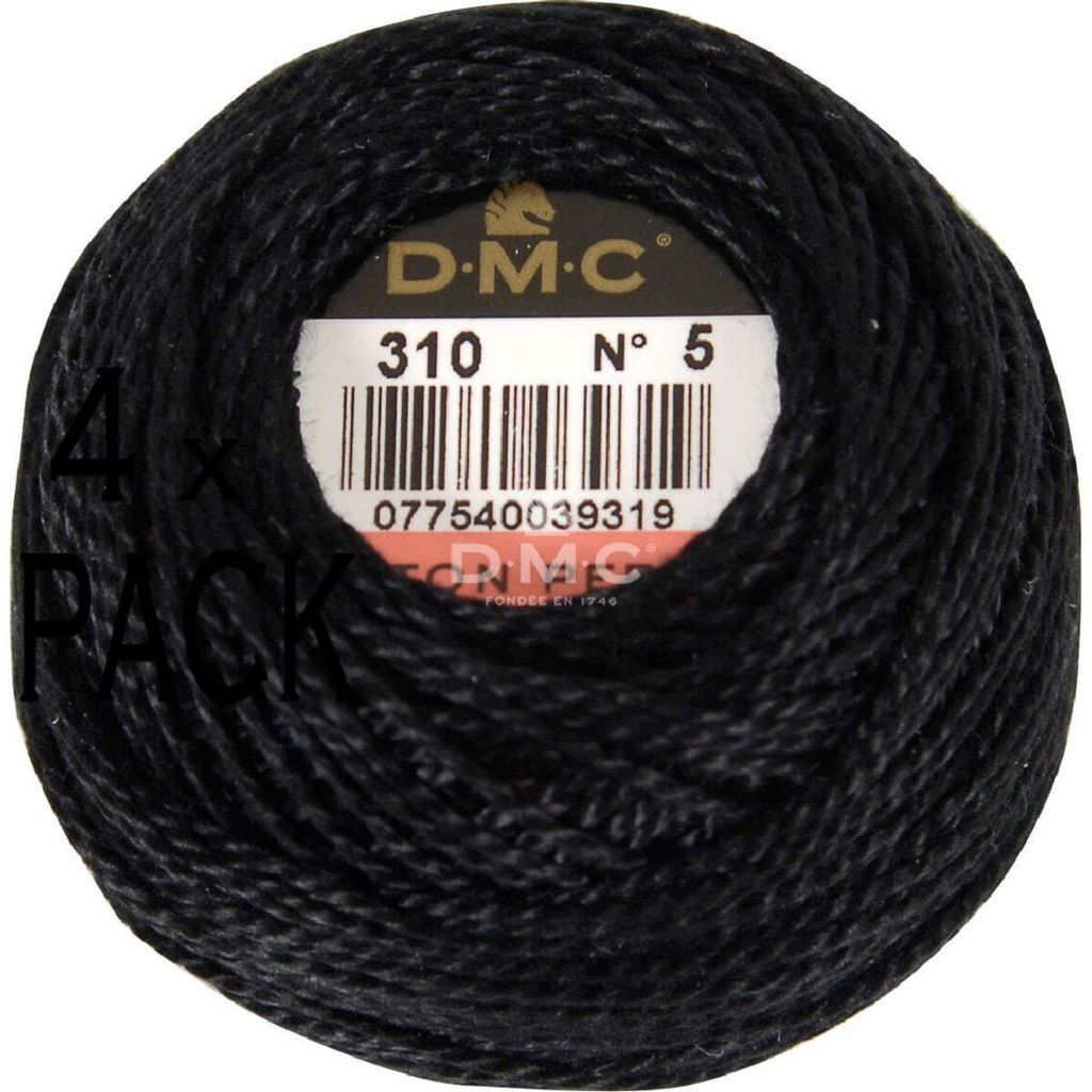 4x DMC Perlgarn Knäuel Stärke 5, 10 g, 116A/5-310, VPE