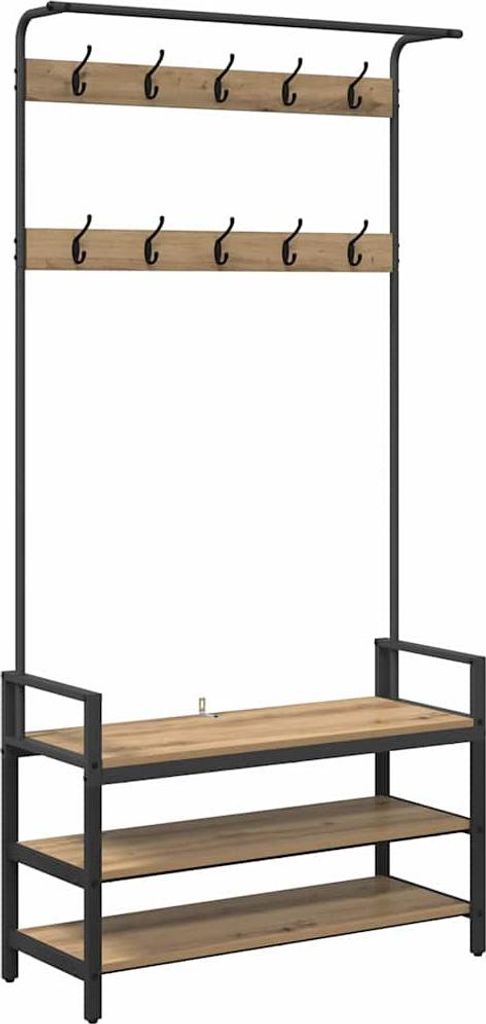 vidaXL Garderobenständer Artisan-Eiche 95 x 34 x 184 cm Holzwerkstoff