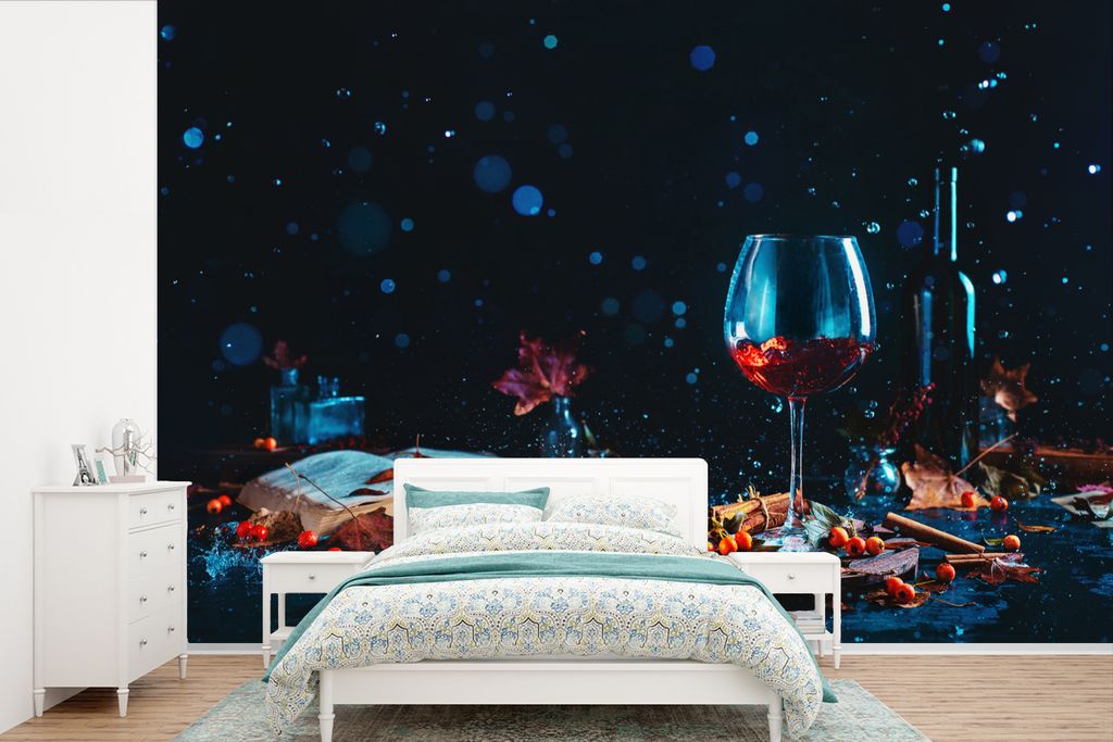MuchoWow Fototapete für Wohnzimmer oder Schlafzimmer Wandtapete Vinyl Motivtapete Wein - Herbst - Rot - 330x220 cm - Fototapeten
