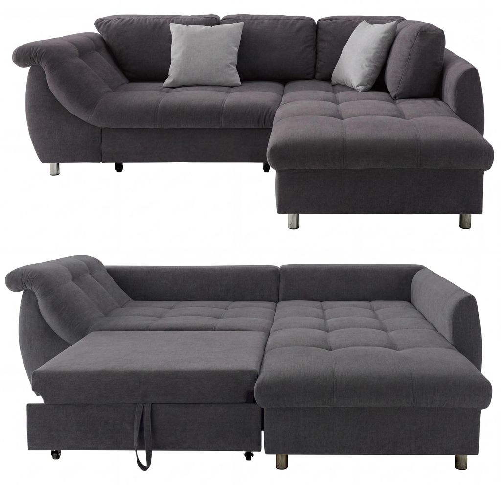 Ecksofa Schlafcouch L-Garnitur ausziehbar Ottomane rechts Mikrofaser Anthrazit / 17007