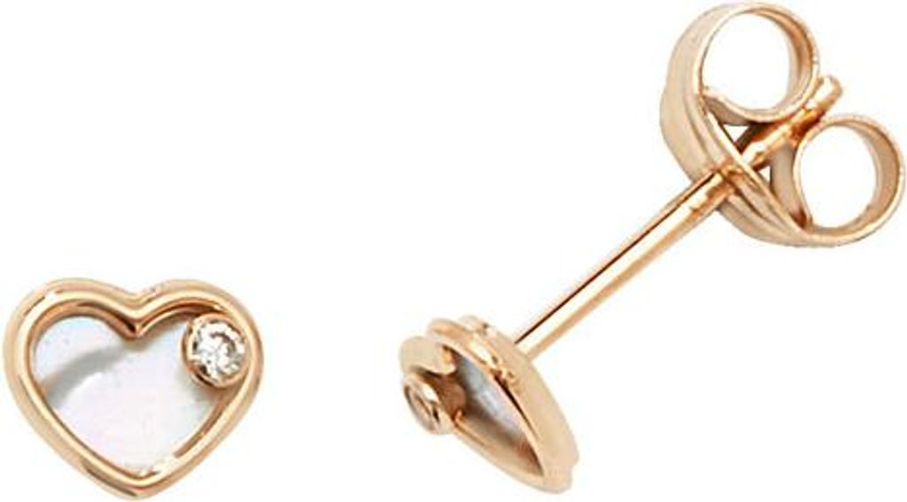 Schöne 9 Karat (375) Gold Herz Damen - Paar Ohrstecker mit Perlmutt, Zirkonia - 5mm*5mm; TRS27377