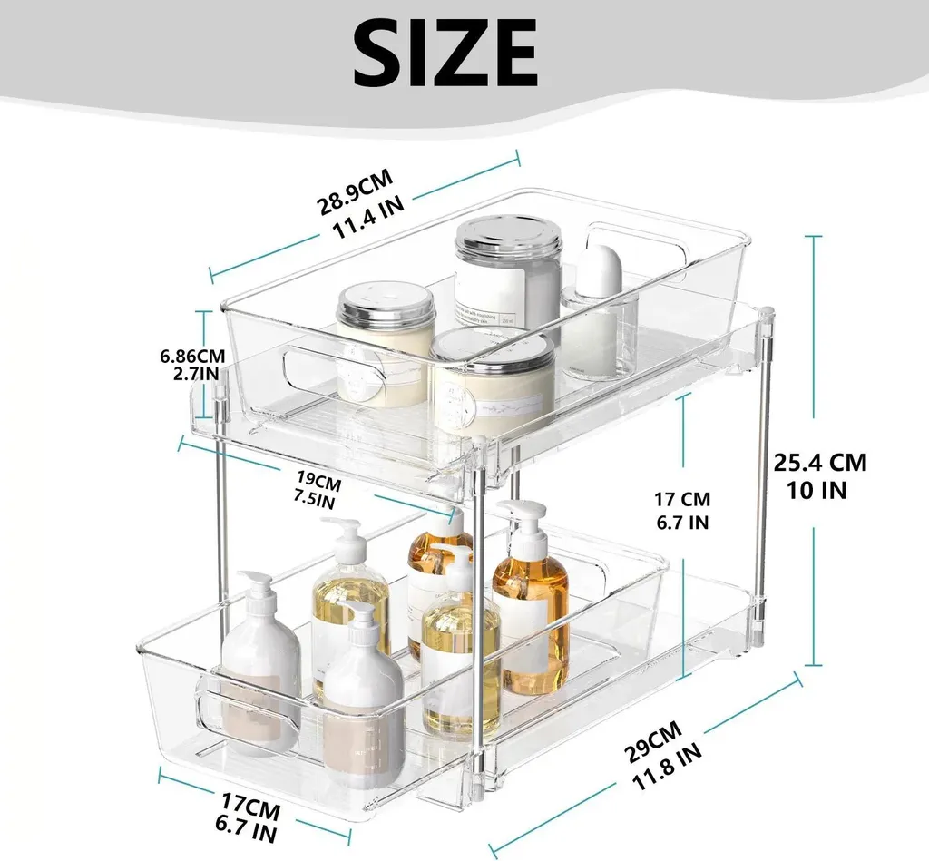 Solution gain de place : Étagère 2 niveaux sous évier plastique PET durable - 2