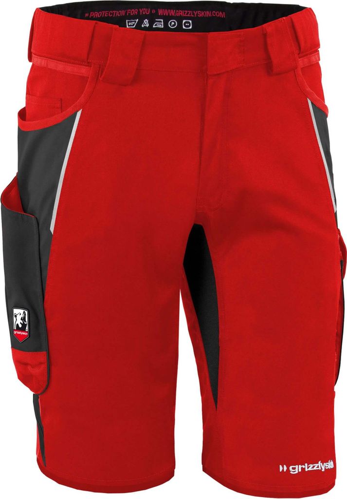 Qualitex kurze Arbeitshose - Handwerker-Shorts IRON mit 13 Taschen aus Lyocell, Cordura & Stretch - in Farbe: rot/schwarz - Herren: 54 - Damen: 48