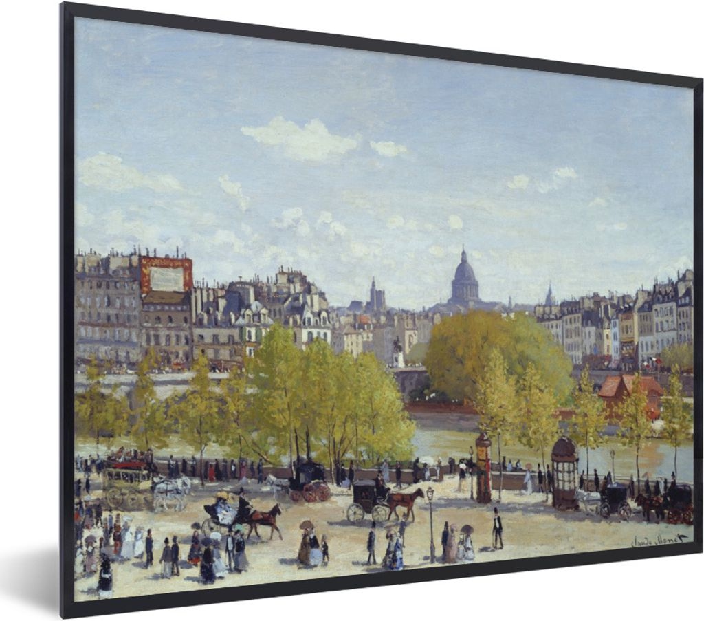 MuchoWow Gerahmtes Poster Der Kai des Louvre - Gemälde von Claude Monet 40x30 cm - Poster mit Schwarzem Bilderrahmen Wandposter Rahmen Foto Bild...