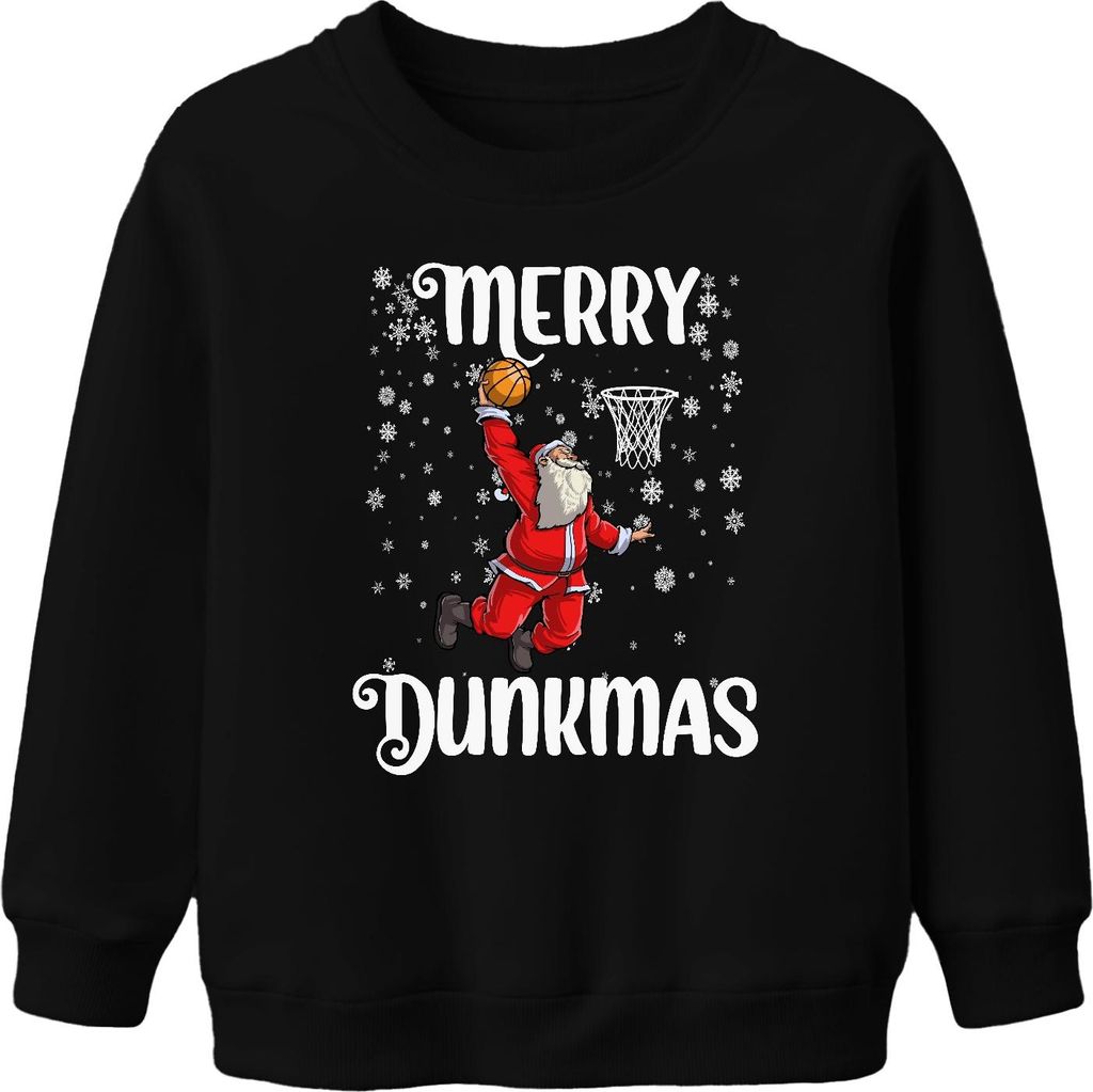 Merry Dunkmas Santa Basketball - Weihnachten Weihnachtsgeschenk Christmas Uni Kinder Weihnachtspullover, Schwarz, 152