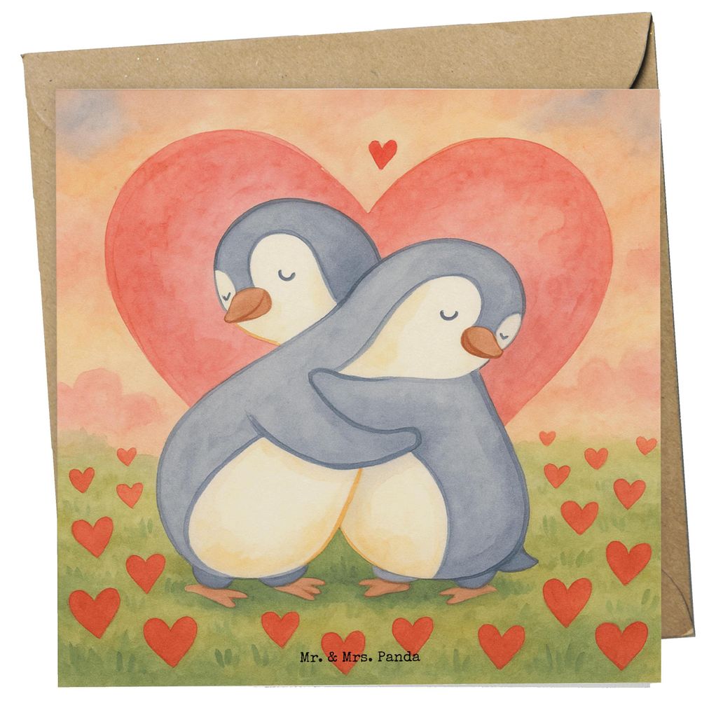 Mr. & Mrs. Panda Grußkarte Pinguine Kuscheln Design - Weiß - Geschenk, Mitbringsel, Klappkarte, für Frauen, Jahrestag, anlasskarte, faltkarte, L...