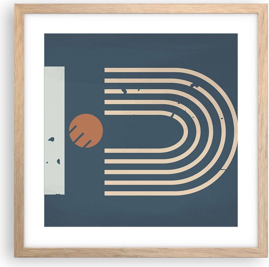 Gerahmtes Poster - Rahmen in heller Eiche - Abstraktion Stadion Modern - 40x40 cm - Wand Bild - Wanddeko - Wandbilder - Kunstposter - Wandposter - ...