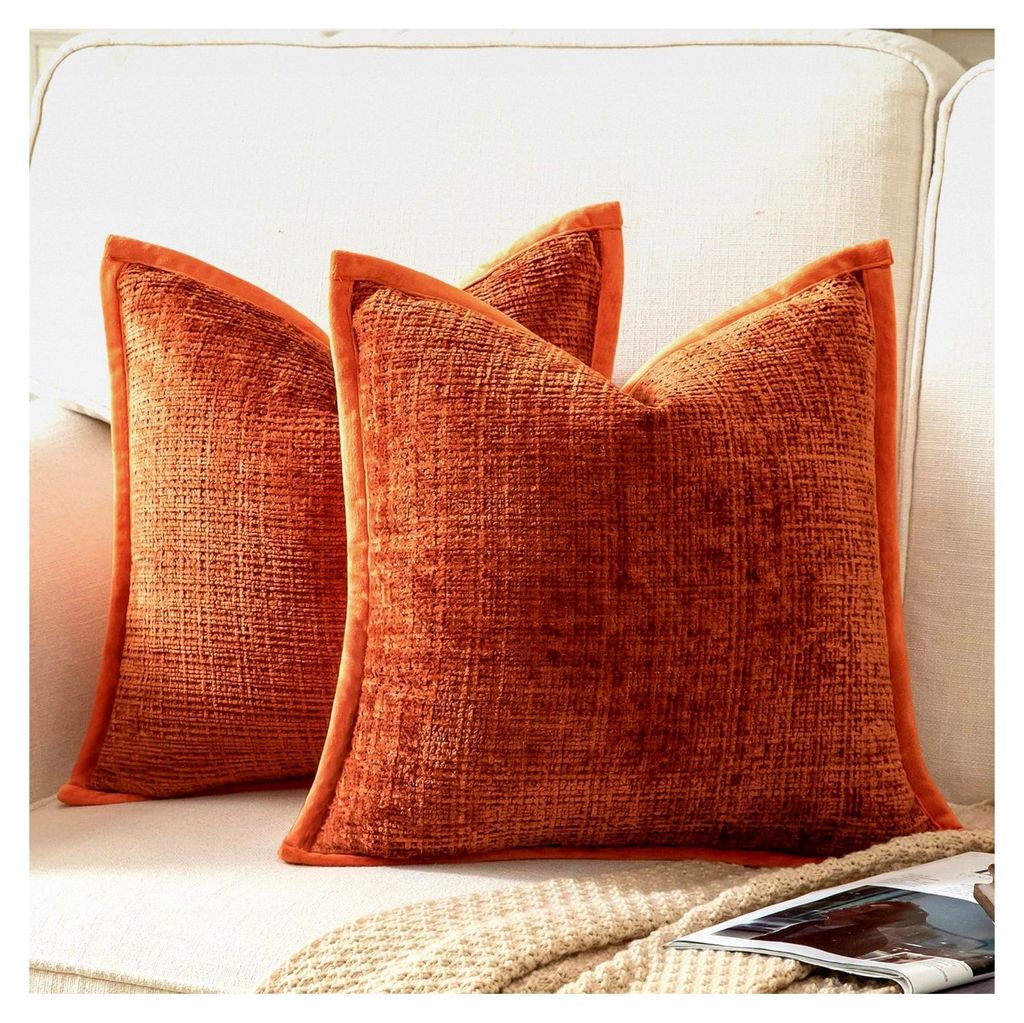 2er Set Kissenbezug Rostrot 45x45cm Chenille