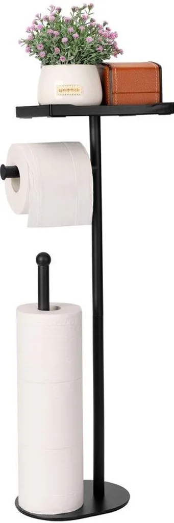 Dévidoir WC noir sur pied et serviteur de toilette pour 5 rouleaux XL