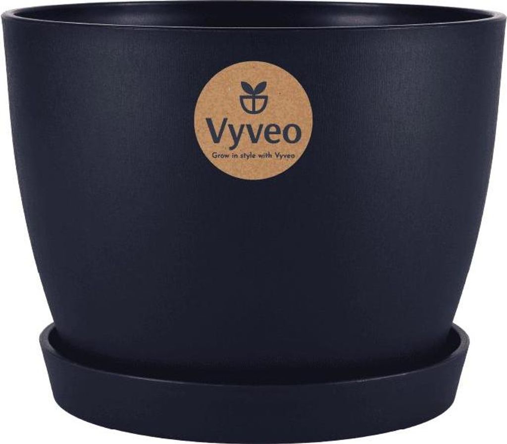 Vyveo - Blumentopf Lunda mit Untersetzer - Schwarz - 23x17