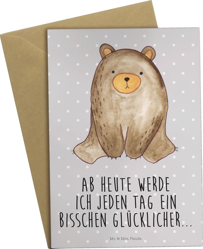 Mr. & Mrs. Panda babykarte Bär sitzend - Grau Pastell - Geschenk, einladungskarten, Teddy, hochzeitskarten, weihnachtskarten, Grußkarte, osterkar...