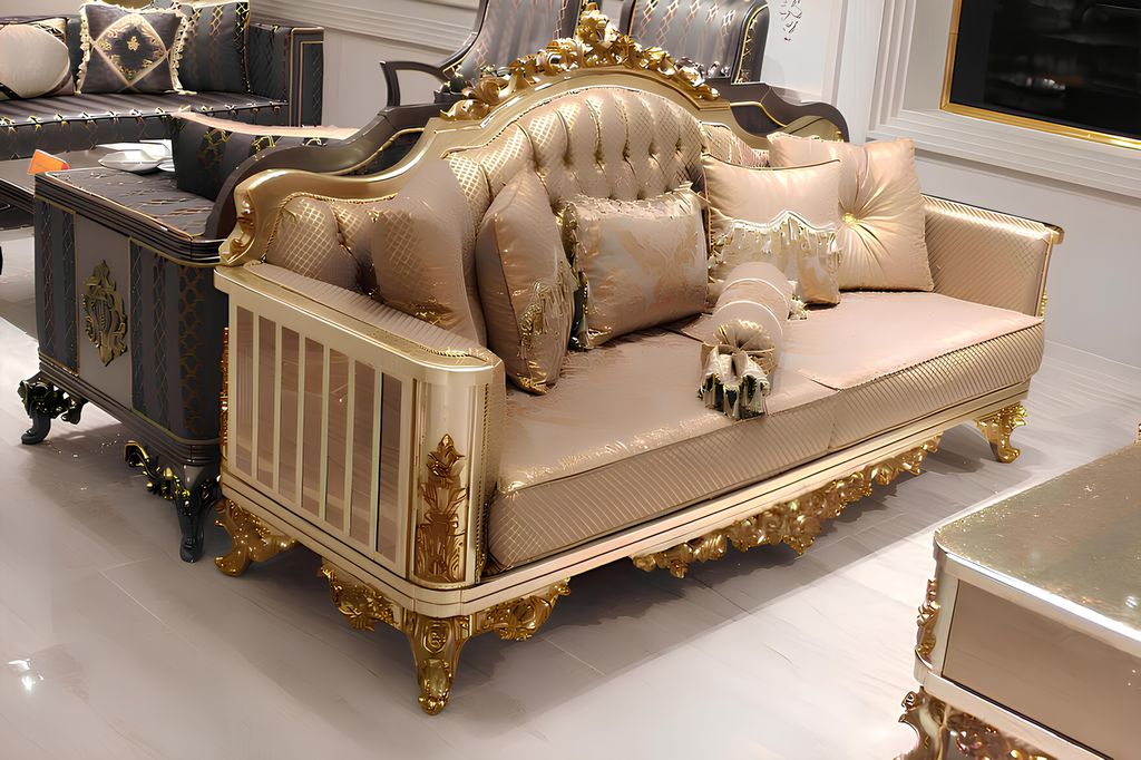 Sofagarnitur 331 Sitzer Textil Komplett Set Sofa Sessel Gruppe Holz Chesterfield