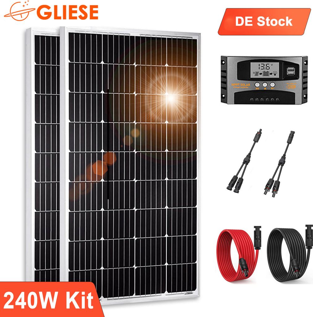 240W Solar Set Solarpanel 2x120W 12V Monokristallin Solarmodule Solaranlage Komplettpaket Camping RV