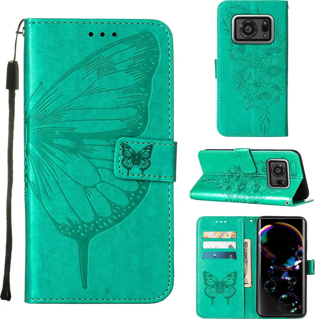 Cover Sharp Aquos R6 Portafoglio Verde: Farfalla Embossed e Supporto