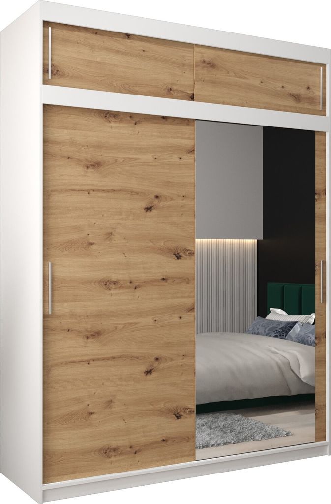 Kleiderschrank, Schiebetürenschrank Schlafzimmer, Schrank mit Spiegel TOKYO 2 180 mit Aufsatz, Höhe 240 cm