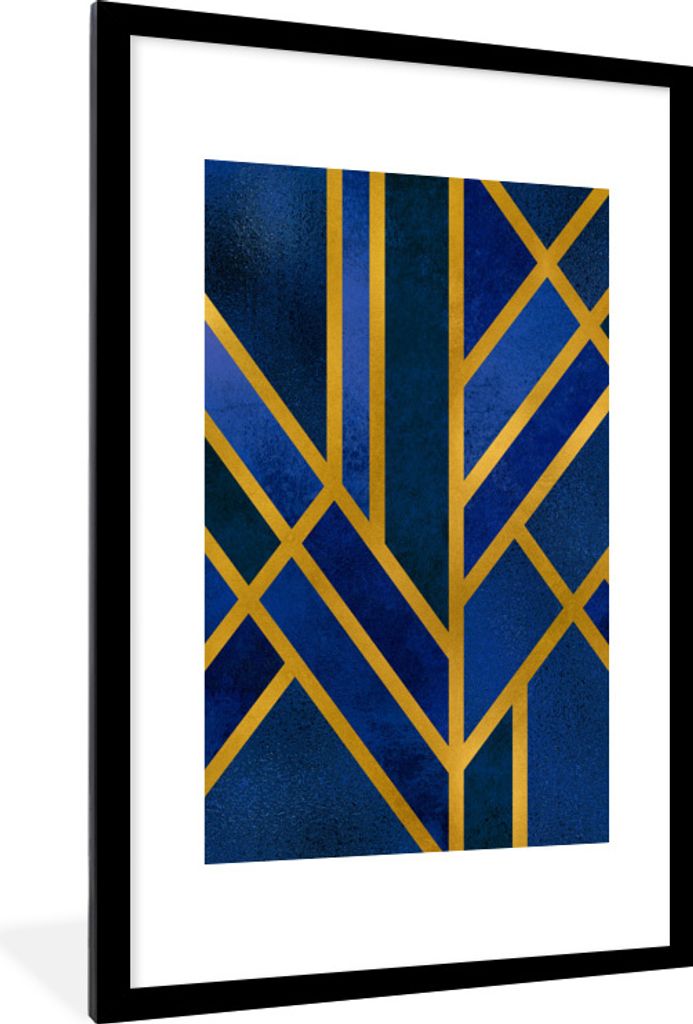 MuchoWow Gerahmtes Poster Gold - Luxus - Blau 60x90 cm - Poster mit Schwarzem Bilderrahmen Wandposter Rahmen Foto Bilder - Dekoration - Wandposte...