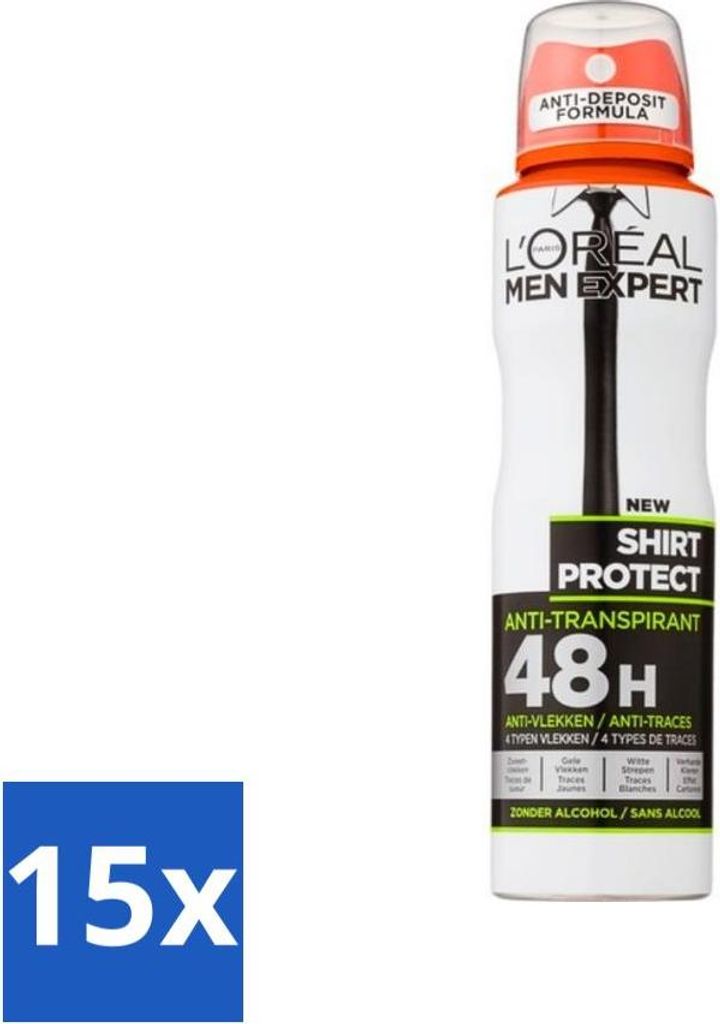 L'Oréal Men Expert Shirt Protect - Deodorant - 150 ml - Deodorant Spray - Vorteilspack - 15 Stücke