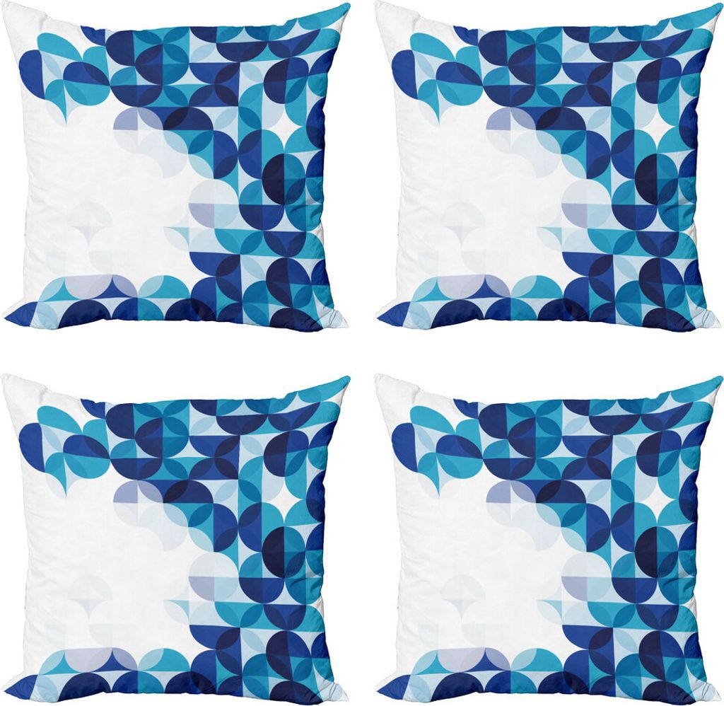 ABAKUHAUS Abstrakt Kissenbezug Set (4 Stück), Moderne weiße Kreise, Moderner Doppelseitiger Digitaldruck, 45 cm x 45 cm, Dark Blue White and Blue
