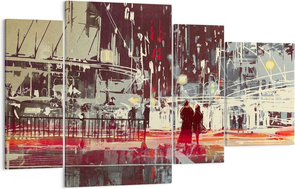 Bild auf Leinwand - Leinwandbild - Stadt Straße Nacht - 120x70cm - Wand Bild - Wanddeko - Leinwanddruck - Bilder - Kunstdruck - Wanddekoration - L...