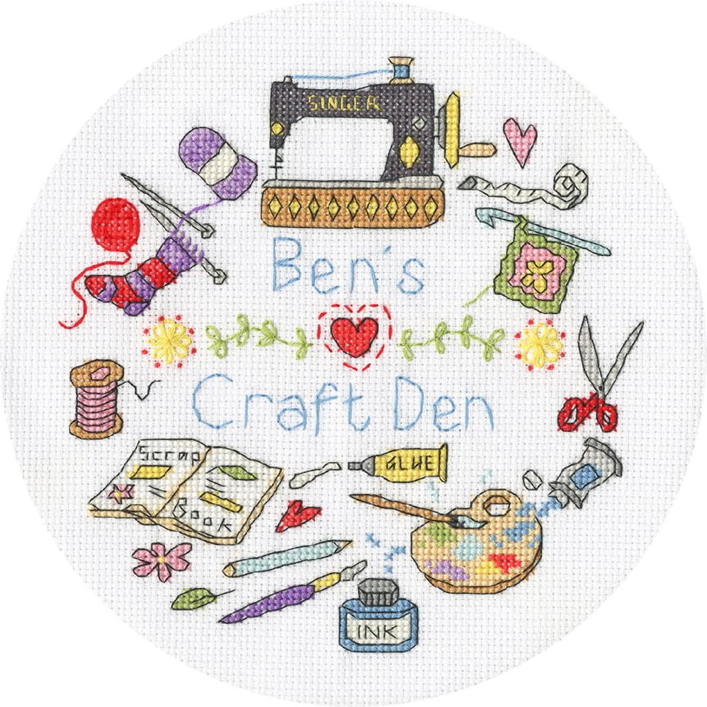 Bothy Threads Kreuzstich Set "Meine Bastelhöhle", Zählmuster, XHS12P, Diam. 17,5cm