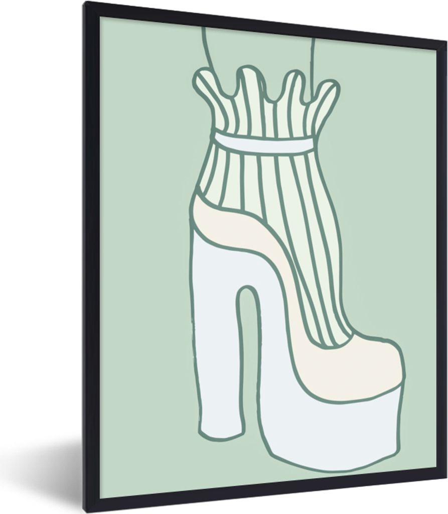 MuchoWow Gerahmtes Poster Schuh - Grün - Abstrakt - Kleidung 30x40 cm - Poster mit Schwarzem Bilderrahmen Wandposter Rahmen Foto Bilder - Wandde...