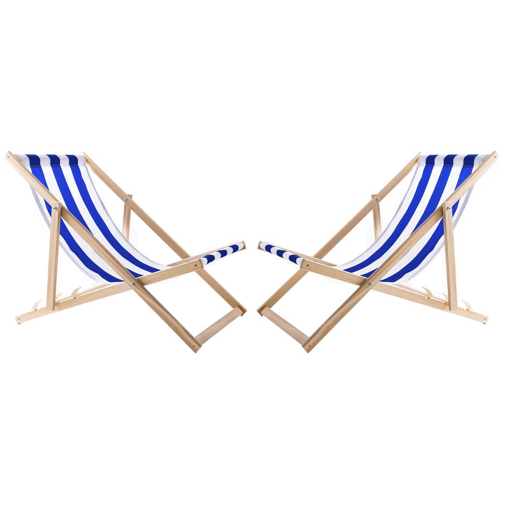 2x bukowe ogrodowe krzesło plażowe w niebieskie paski Zdjęcie produktu 