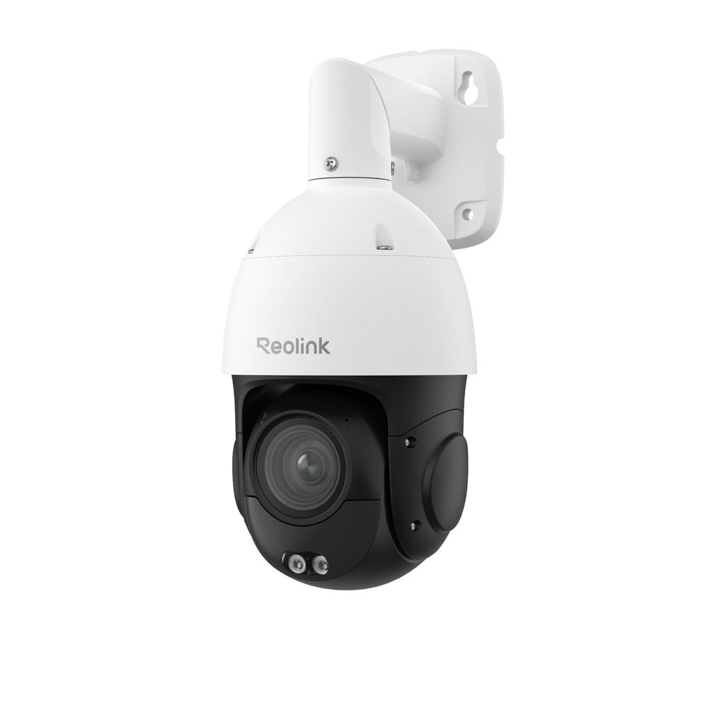 A white and black Reolink PTZ security camera is shown against a white background.