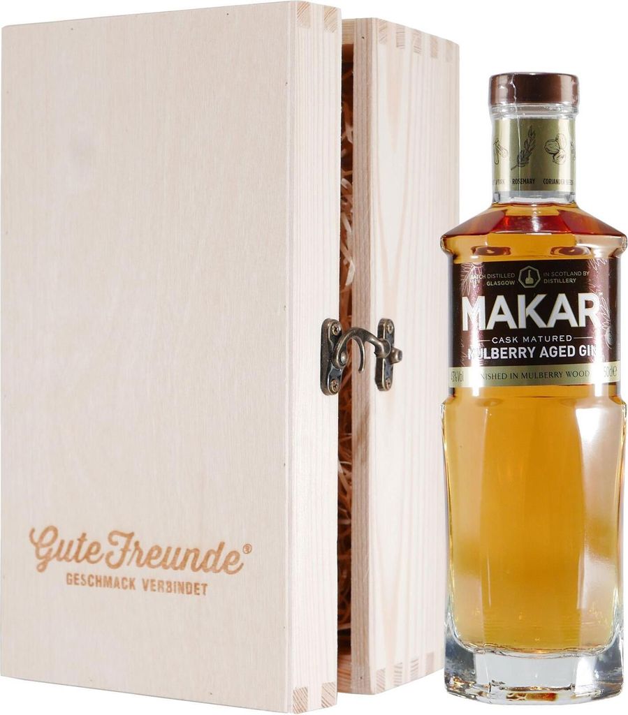 Makar Mulberry Aged Gin mit Geschenk-Holzkiste
