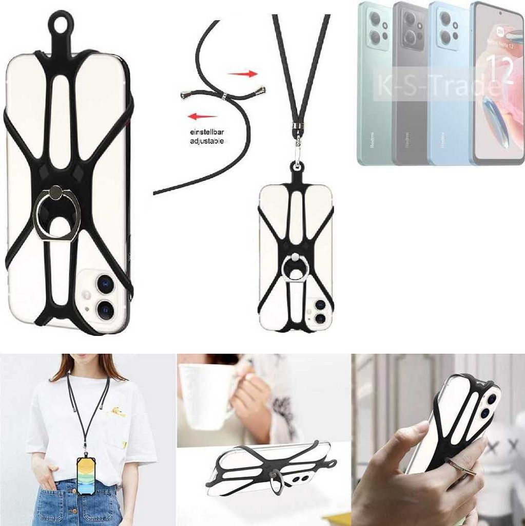 K-S-Trade 3in1 Handykette Handyband Handykordel Halsband Smartphone-Ring Handy-Ring kompatibel mit Xiaomi Redmi Note 12 4G Fingerhalterung Handyring