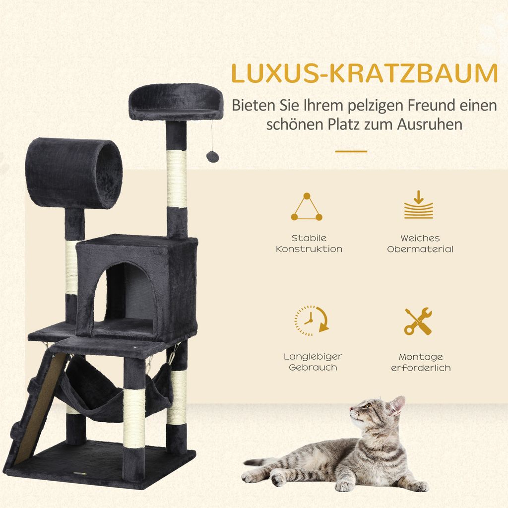 PawHut Kratzbaum, 125 cm, Katzenbaum mit Hängematte, Produktbild 4