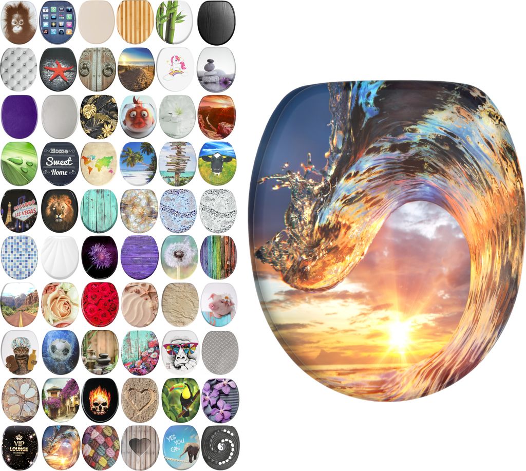 SANILO WC-Sitz mit Absenkautomatik Wave, Toilettendeckel direkt vom Hersteller, Klodeckel, Klobrille, WC Deckel, Toilettensitz, Toilettenbrille