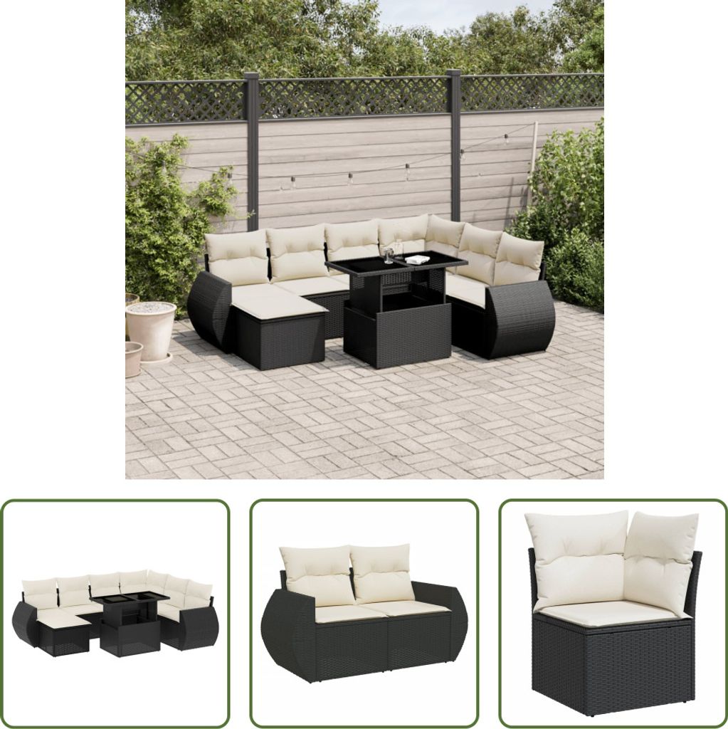 The Living Store 8-tlg. Garten-Sofagarnitur mit Kissen Schwarz Poly Rattan