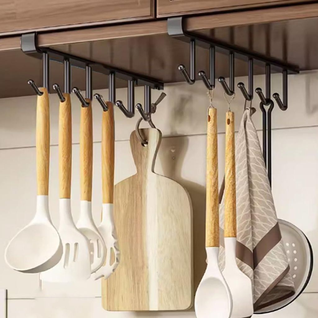 Stück Haken zur Unterbaumontage für Tassen oder Besteck, schwarz, ideal für Küche oder Küchenschrank