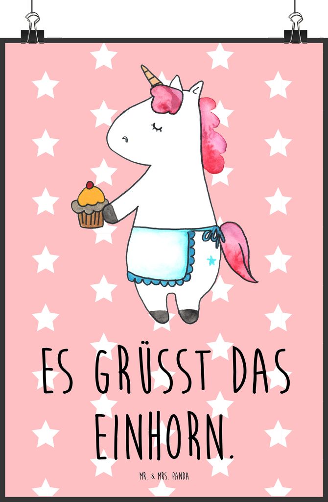 Mr. & Mrs. Panda Bild Einhorn Muffin DIN A2 - Rot Pastell - Geschenk, Unicorn, Backen, drucke, kunstdruck poster, Geburtstagsgrüße, Geburtstag, W...