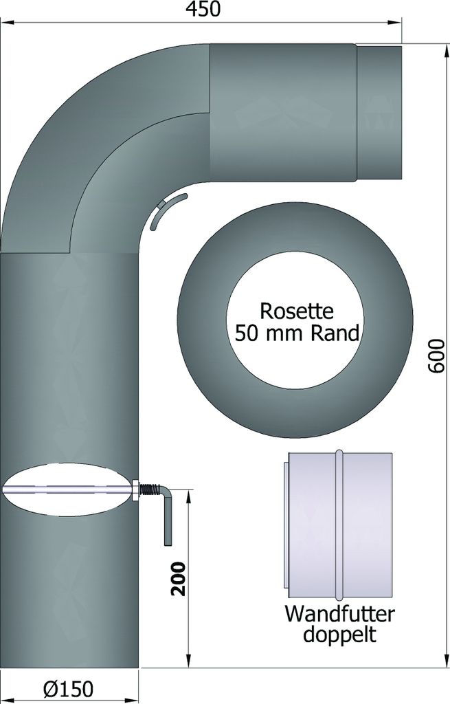 Rauchrohrset Fullform aus Stahlblech (Stärke 2 mm) geschliffen schwarz