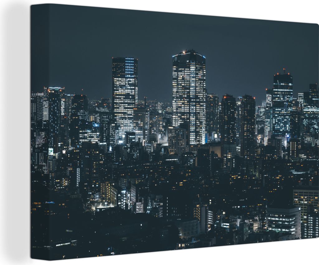 OneMillionCanvasses - Leinwandbilder - 150x100 cm, Die schöne Skyline von Tokio in Japan bei Nacht, Wandbilder Kunstdruck Wanddekoration