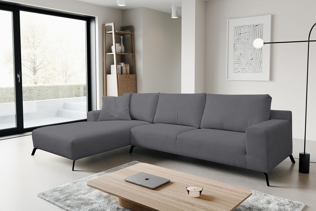 VENASI Ecksofa mit Schlaffunktion Aspen, Grau Velourstoff, Produktbild 