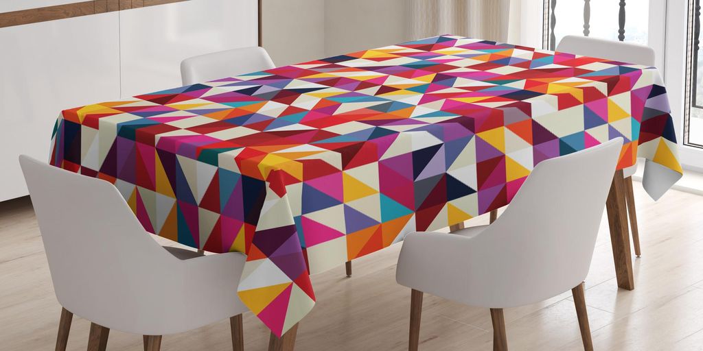 ABAKUHAUS Geometrisch Tischdecke, Bauhaus Stil Geometrische Muster mit Patchwork von Dreiecke und Diamant Formen, 140 x 200 cm, Mehrfarbig