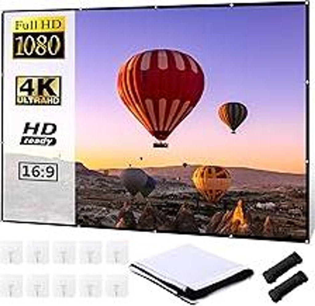 Beamer Leinwand 100 Zoll, Leinwand Beamer 16: 9 HD Projector Screen 221 x 125cm, Anti-Falten Projektionsleinwand Tragbare Projektor Leinwände für...